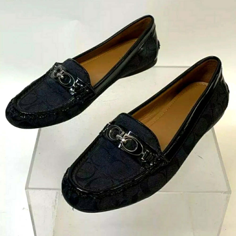 Coach Designer Fortunata Women's Black Logo Loafer Flats - Size 8B